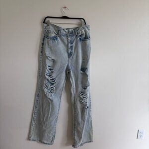 KanCan Signature Buckle Thrashed Ripped High Waist Wide Leg Jeans Size 31